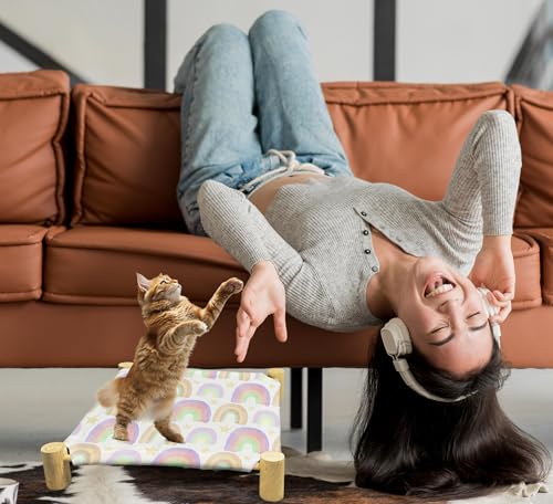ZHTHE Camas aconchegantes e fofas para gatos arco-íris, cama de rede de madeira para gatos internos,