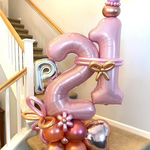 Image of Number 15 Balloon Pastel Pink, Giant Number 1 & 5 Helium Foil Balloon for Girls 15th Birthday Decor, 40 Inch Self Inflating Mylar 15 Balloon Number for Women Anniversary Party Decorations Supplies