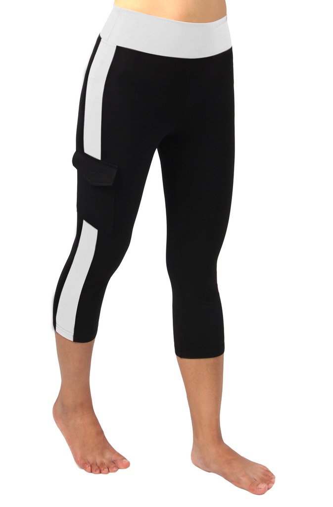 4How Women's Capri leggings Calf-Length Pants Black & White M