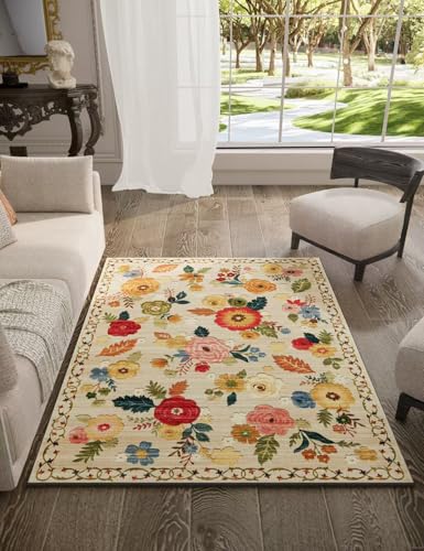 3x5 Washable Area Rugs for Bedroom: Entry Throw Rug Stain Resistant Distressed Boho Rug Non Slip Low Pile Small Carpet for Bedroom Kitchen Entryway Living Room Bedside Office Entrance