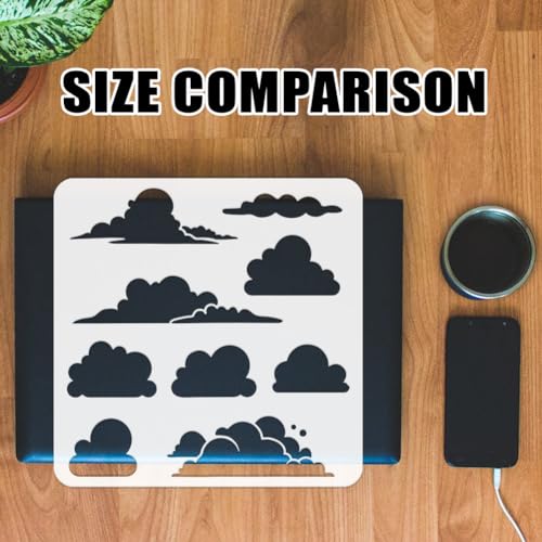 FINGERINSPIRE Clouds Painting Stencil 30x30cm Reusable 9 Styles Cloud Pattern Drawing Template DIY Art Clouds Theme Cartoon Clouds Decoration Stencil for Painting on Wood Wall Fabric Furniture - Image 3