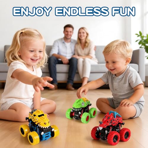 3 Pack Dinosaur Monster Truck Toys, Dinosaur Toys for 2 3 4 5 6Year Old Boys,Push and Go Cars Dinosaur Toys for Kids 2-3-4-5-6 Year Old Boy Christmas Birthday Gifts - Image 3