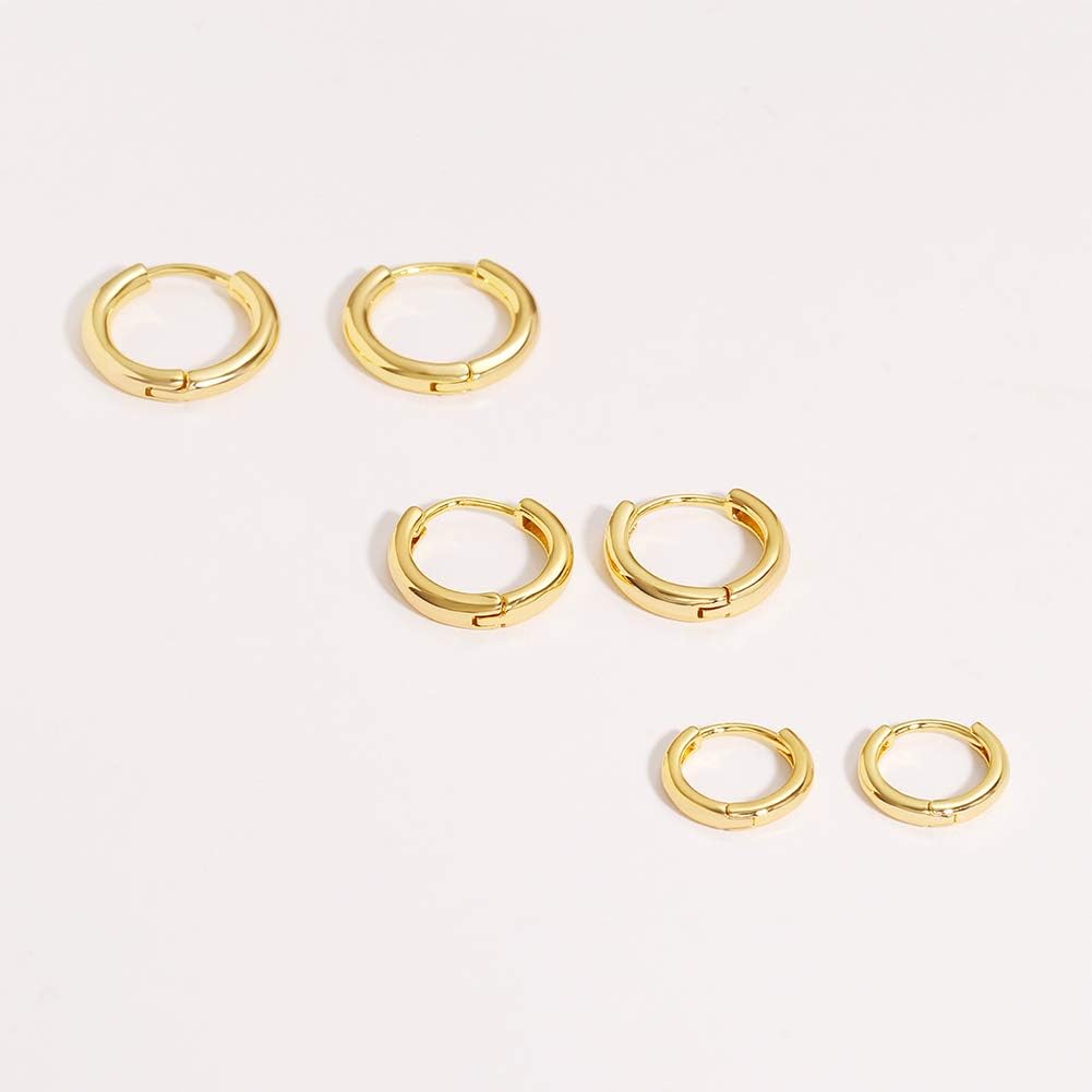 3 Pairs 14K Gold Plated Huggie Hoop Earrings for Women, Minimalist Gold Huggie Hoop Earrings, Simple 3 sizes Hoop Earrings for Women Men gift,gold silver rose gold and black - Image 7