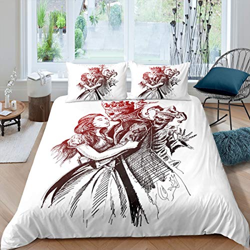 Funda de edredón con Calavera con Esqueleto,Juego de Cama de Huesos góticos,Funda de edredón,para Parejas,súper Rey y Rey Love Story