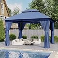 AOXUN Outdoor Gazebo for Patio 10x12, Metal Frame Canopy with Double Roofs, Heavy Duty Party Tent and Shelter with Mosquito Netting and Privacy Screen for Backyard, Lawn, Garden, Deck