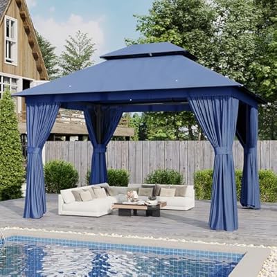 AOXUN Outdoor Gazebo for Patio 10x12, Metal Frame Canopy with Double Roofs, Heavy Duty Party Tent and Shelter with Mosquito Netting and Privacy Screen for Backyard, Lawn, Garden, Deck