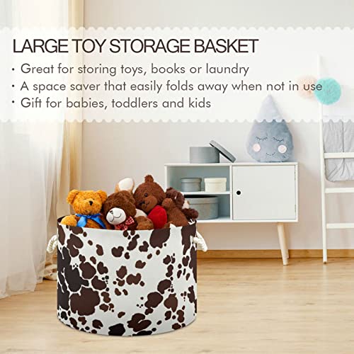 Kigai Cow Print Round Storage Basket With Cotton Rope,Large Collapsible Laundry Basket Blanket Toy Clothes Storage Bin For Bedroom Bathroom Nursery #TOP4