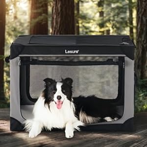 Lesure Soft Collapsible Dog Crate – 36 Inch Portable Travel Crate for Large Dogs Indoor & Outdoor, 4-Door Foldable Pet Kennel with Mesh Windows, Black