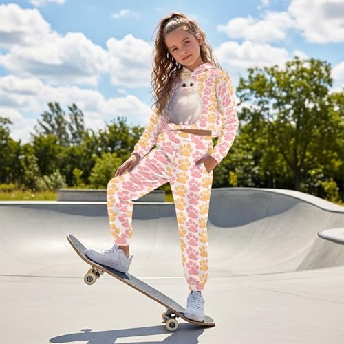 Girl's 2 Piece Pullover Hooded Sweatshirt Sets Long Sleeve Sweatsuit and Sweatpants with Pockets Fall Winter Outfits4