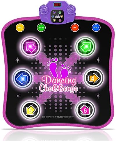 Dance Mat, Dance Pad for Kids, Electronic Dancing Mat with Wireless Bluetooth & Light-up 6-Button, 5 Dance Game Modes, Christmas & Birthday Toys Gifts for 3 4 5 6 7 8 9 10 11 12+ Year Old Girls