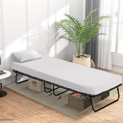 Best Home Product Folding Bed Frame with Wheel, Rollaway Bed with Mattress for Adults, Foldable Twin Bed with Thick Memory Foam Mattress 330LBS Cover