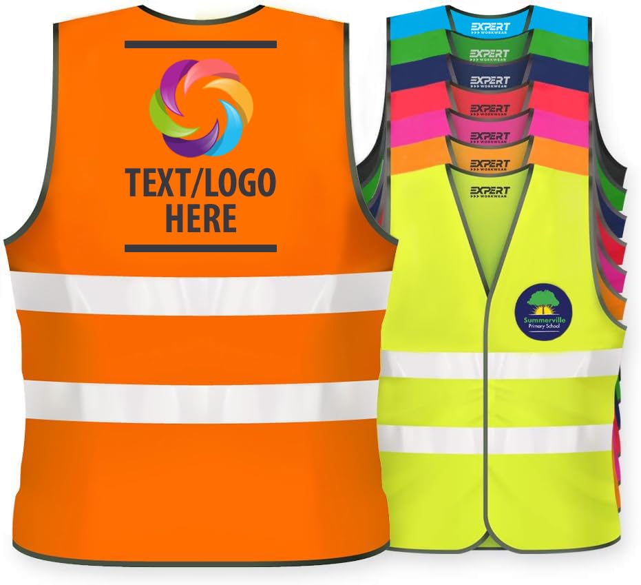 Expert Workwear Unisex Personalised Kids High Visibility Safety Vest Children Hi Vis Printed Waistcoat Reflective Jacket Lightweight EN1150 (Orange, 4-6 Years)