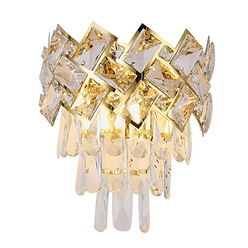 Sduytdg European Gold/Clear Finish Crystal Wall Sconce,Modern Vanity Over Mirror Sconce Lighting,Bathroom Wall Mount Light Fixtures,Wall Lamp For Living Room Decor #TOP12