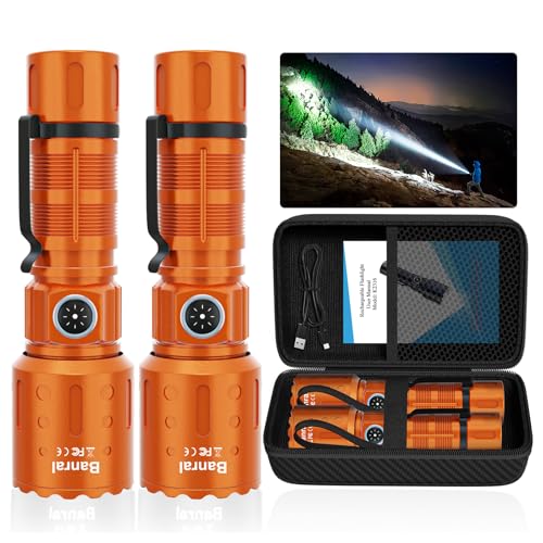 Image of Banral Flashlights High Lumens Rechargeable, Super Bright Long Range Small Powerful Flashlight, 6 Modes LED Tactical Pocket Waterproof Flash Light for Home Emergency (2, Orange)