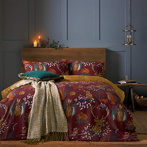 furn Parure de lit avec Housse de Couette - Motif de Faune de la forêt - Rouille, King Size