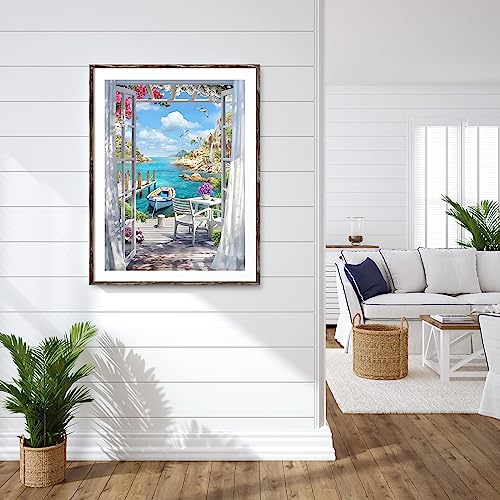 MXJSUA DIY 5D Landscape Seaside Boat Scenery Diamond Painting Kits for Adults Beginners,Seaside Boat Diamond Art Kit,Scenery Full Round Drill Gem Art Kits,Home Wall Decor 12x16Inch - Image 3
