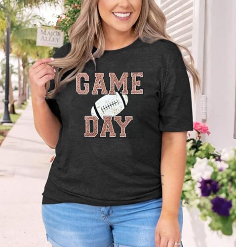 Plus Size Women Football Shirt Game Day Tshirt Football Mom Tops Tee Sports Season Short Sleeve Novelty Tops4
