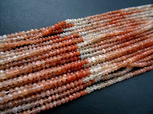 Pierre de lune pêche naturelle en perles rondelles facettées de 2-3mm pour création de bijoux DIY