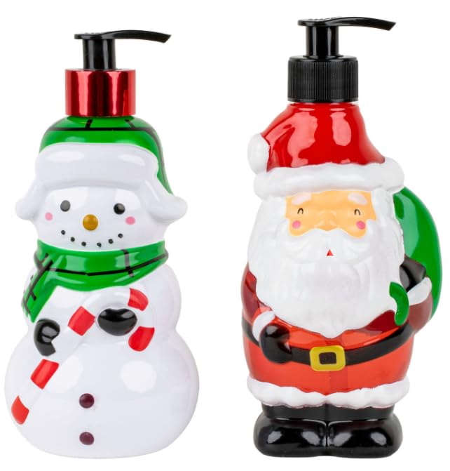 Image of Simple Pleasures Snowman & Santa 2 Pack: Cranberry Orange Scented Decorative Refillable Soap Dispensers for Kitchen Countertops and Bathroom Sinks