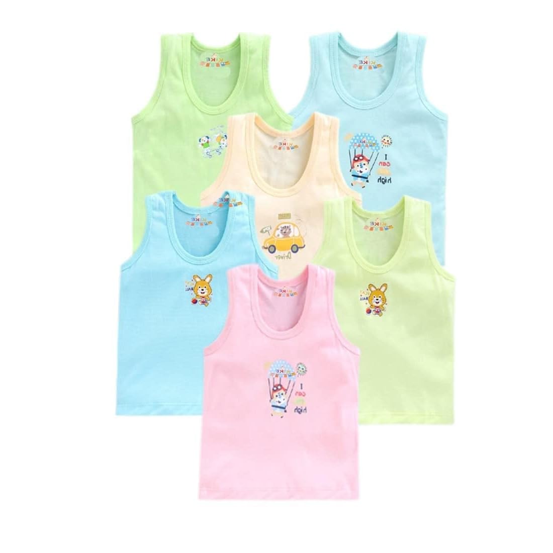 New Born Baby Boys Girls Soft Cotton Printed Vest Inner Wear for Infants Sando Vest Kids Toddler Camisole Baniyan Multicolor Vest (1-6 Years) Pack of 6pc-image-1