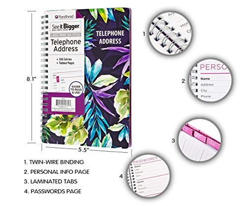 PlanAhead See It Bigger Telephone/Address Book; Large Print with Tabbed Pages (Neon Floral) - Thumbnail 2