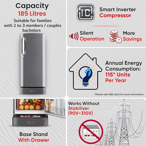 Image of LG 185 L, 5 Star, Smart Inverter, Direct Cool Single Door Refrigerator (GLD1956ZAPZ, Shiny Steel, Base stand with Drawer, Fit Max Chiller Tray & Fast Ice Making)