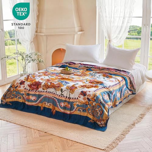 Image of MSGKV Boho Throw Blanket 50 inchx60 inch Fall Cotton Victoria Floral Blanket