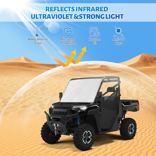 Image of Silver UTV Windshield Snow Cover Compatible with Polaris Ranger XP 1000 2017-2026 (Not RZR) & Can-Am Defender 2016-2026, Transport Windshield Protector for Ice and Snow
