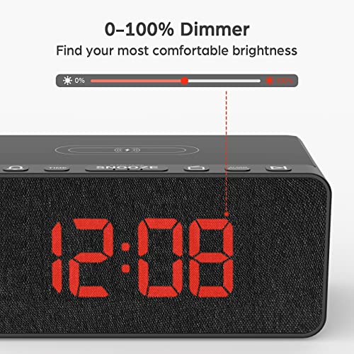 Buffbee Digital Alarm Clock Fm Radio - 10W Fast Wireless Charger Station & Usb Port - 5 Wake Up Sounds, Volume Control, Full Brightness Dimmer For Bedroom #TOP4
