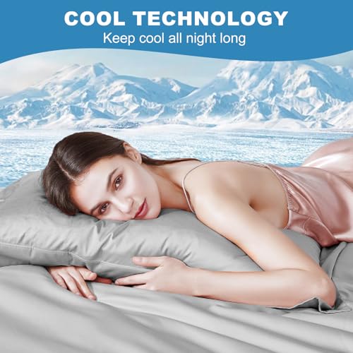 LOVSTOY Cooling Pillow Cases Body Size, Breathable Cool Pillowcases for Hair Skin and Hot Sleepers, Soft Silky Summer Pillow Cover with Envelope Closure, Grey, 20"x54" — view 3