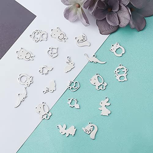 SUNNYCLUE 1 Box 10 Styles Stainless Steel Animal Charms Rabbit Fox Dog Pendants Bear Cat Animals Charm in Bulk Jewelry Accessories for Women Beginners DIY Earring Necklace Bracelet Making Crafts
