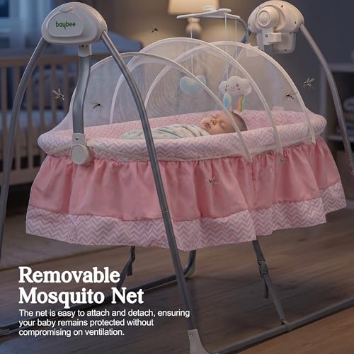 Image of BAYBEE Wanda Electric Swing Cradle for Babies | Automatic Cradle for New Born Baby with 6 Speed Control, Mosquito Net, Toy Bar & Music | Jhula for Kids | Baby jhula for 0 to 2 Years (Pink)