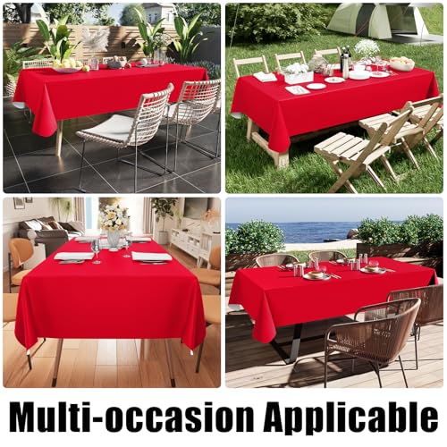 Image of Smiry Rectangle Table Cloth 60x140 Inch, Waterproof Wipeable Vinyl Tablecloths Protector, Oil Spill Proof Plastic Table Cover for Dining, Banquet, Christmas and New Year Parties, Red