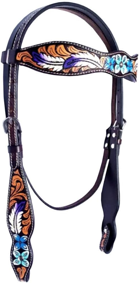 Western Saddle Horse Headstall Bridle Breast Collar Reins Tack Set Leather Floral Tooled Handmade Breastplate ME-HBC-109F Full Size