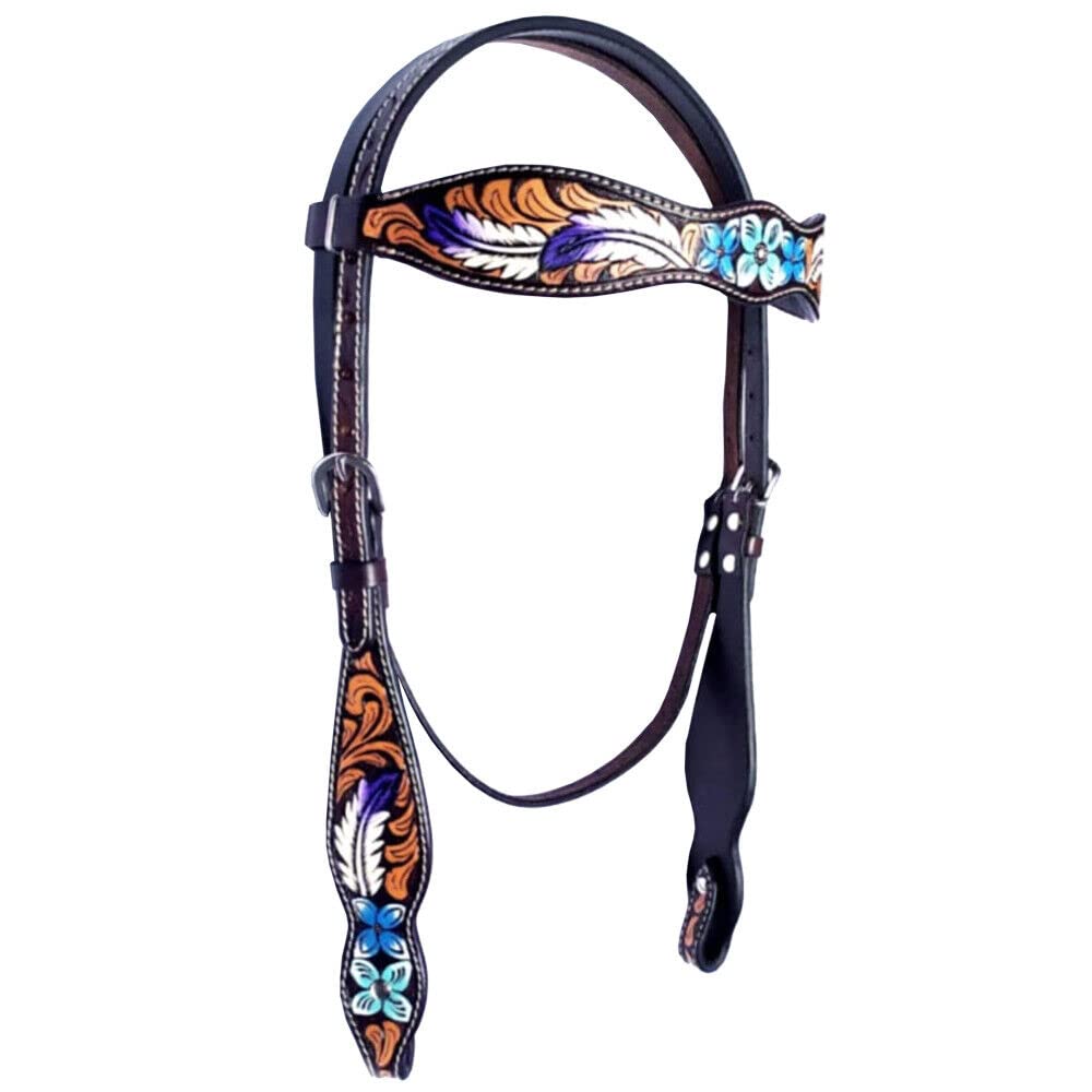Juego de tachuelas de piel auténtica con cuello y riendas pintadas florales para sillín de caballo occidental ST-009 (pony)