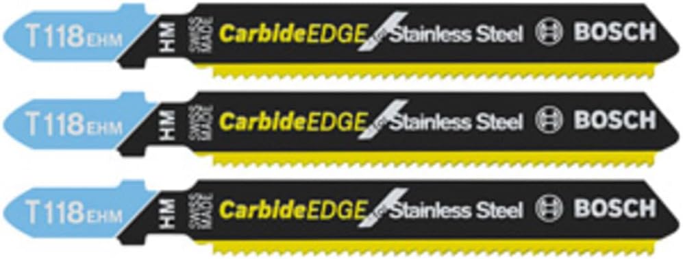Bosch T118EHM3 3 pc. 3-1/4 in. 14 TPI Carbide Edge for Stainless Steel T-Shank Jig Saw Blades