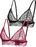 Lace Bralettes for Women No Underwire Sexy Triangle See Thru V Neck Unppaded Bra