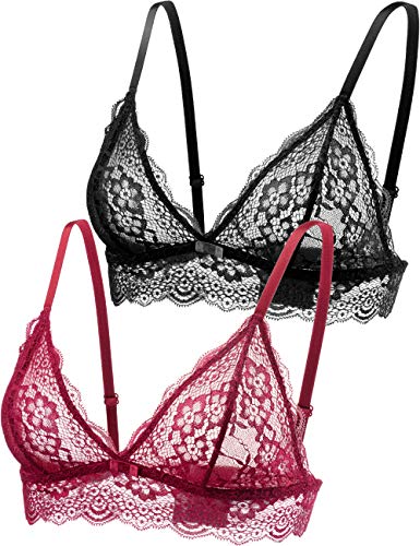 Lace Bralettes for Women Adjustable Strap Sexy V Neck Unpadded Wire Free Incomeplete See Through