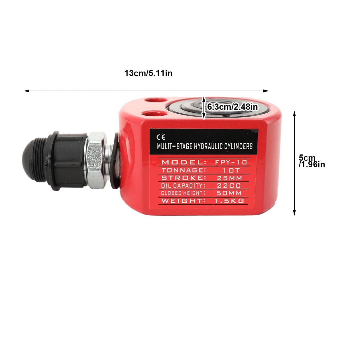 10T Hydraulikzylinder Ultradünner Hydraulischer Ram-Wagenheber 25mm Hub mit ZG-3/8 Zoll Gewindeanschluss Und Staubkappe für Gebäude Kraft Schiffbau Erdöl Chemie