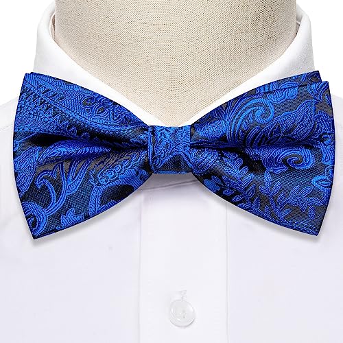 Image of Barry.Wang Paisley Striped Bow Tie for Men Silk Pre-Tied Bowtie Pocket Square Cufflinks Set Formal Wedding Party Prom