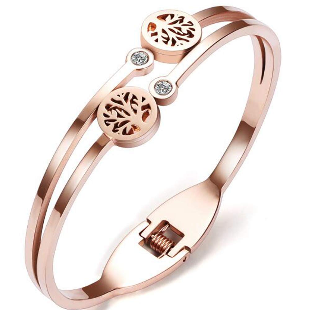 Jude Jewelers Stainless Steel Rose Gold Tree of Life Bangle Bracelet