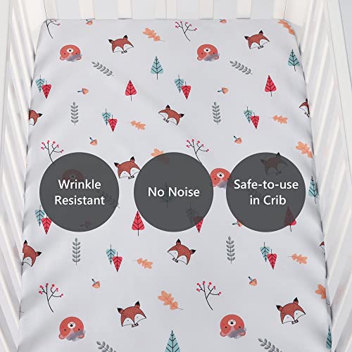 Tillyou Microfiber Mini Fitted Crib Sheet Set - 100% Polyester Toddler Bed Mattress Sheets,Standard 38”X24”X5”,Woodland Animals #TOP3