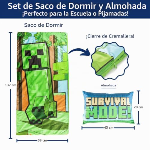 Miniatura 2 de Jay Franco Set De 2 Con Almohada Y Manta De Creeper De Minecraft, Suave Saco De Dormir Infantil Con Bolsa Y Almohada, Para Fiestas De Pijamas, Viajes Y Acampadas