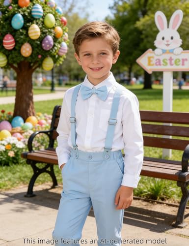 Image of A&J DESIGN Toddler Boys Formal Clothes Suspender Outfit Dress Suit 12M - 6Y