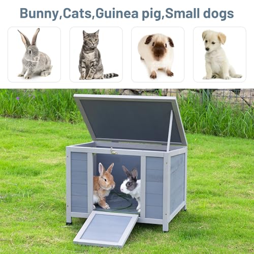 COZIWOW Casa de gato de madeira de 61 cm, casa de animais pequenos, gaiola de coelho interna, gaiola
