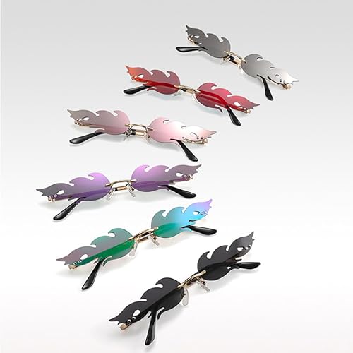 Miniatura 7 de Junsika Flame Sunglasses for Women Men Trendy Rimless Flame Glasses Halloween Party Novel Fire Glasses UV400 Protection