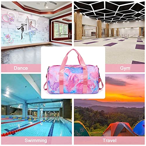 Gym Bag Sports Duffle Bag with Wet Pocket Weekender Overnight Bag with Waterproof Shoe Pouch and Air Hole for Men Women Travel Foldable Bag (Red blue marble)