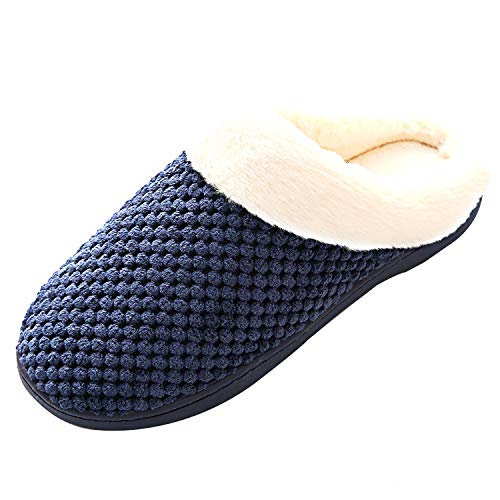 KISCHERS Hiver Coton Peluche Chausson Femme Homme Doublure Intérieure Chaud Confortable Pantoufles Antiderapant Taille 36-47 (38/39 EU, Bleu)