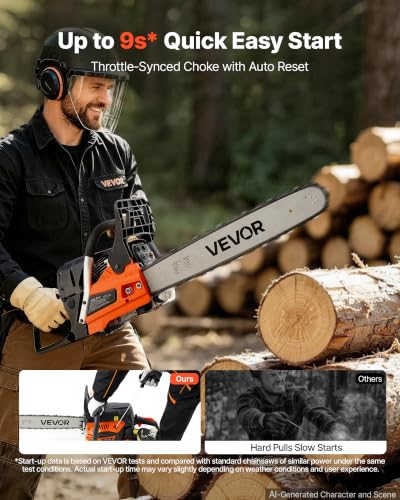 Image of VEVOR Gas Powered Chainsaw 18 & 20 Inch 58CC 3.22HP 2 Stroke Engine Saw | For Wood Cutting, Tree Trimming & Land Clearing, Throttle-Synced Choke, Power Chain Saw with Non-Slip Handle & Dual Tanks