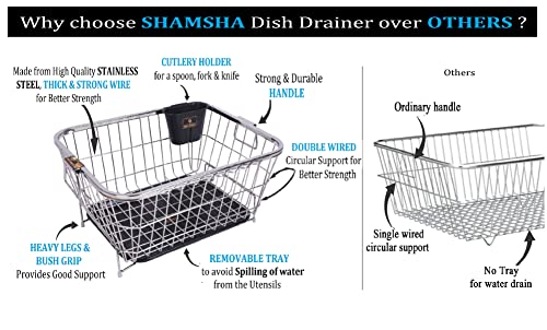 Image of SHAMSHA Stainless Steel Dish Drainer Basket Rack for Kitchen Utensils /Plates with Water Storing Tray Size 53x42x24 cm (LxBxH)